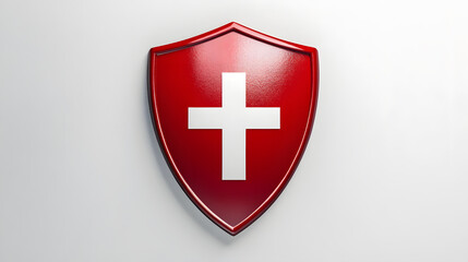 Fototapeta premium Red Shield with White Cross Symbol of Protection