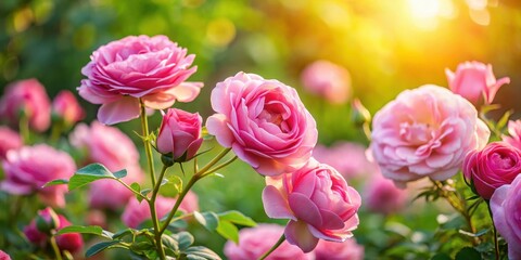 Beautiful Pink Roses in Garden Background, spring flowers