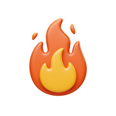 3d fire flame icon isolated on transparent background,, Render of fire emoji, energy and power concept, Flame PNG 