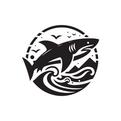 Black Color Shark silhouette design Vector Illustration, Solid White Background (2).eps