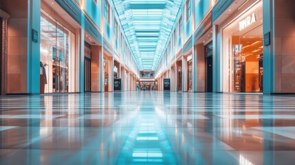 Modern Shopping Mall Interior with Luminous Aisle and Stores