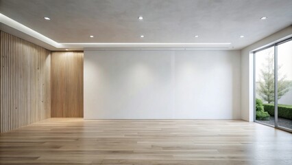 Empty Modern Room with Wood Accents and Large Window