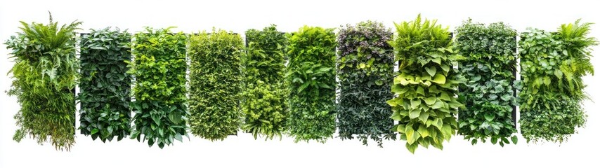 Naklejka premium Lush green vertical garden panels display various plants