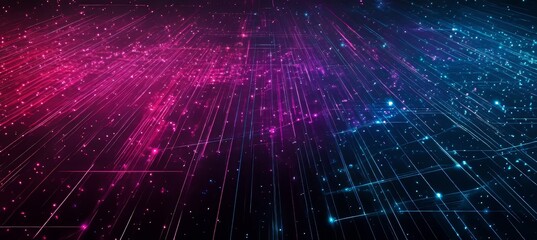 Abstract Neural Network With Glowing Connections, Purple, Blue And Pink Lights, Dark Background