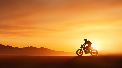 Fototapeta premium A silhouette of a motorcycle rider against a stunning sunset, capturing the essence of adventure and freedom.