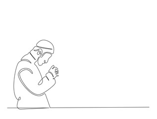 Continuous line art drawing of person praying. Religious prayer in single line art drawing vector illustration. Editable stroke.