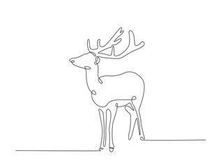 Continuous line art drawing of deer - animal concept. Antlers in single line art drawing vector illustration. Editable stroke.
