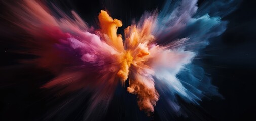 Fototapeta premium A vibrant explosion of colors and textures, resembling a cosmic event or abstract art, set against a dark background.
