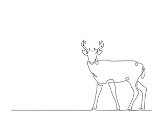 Continuous line art drawing of deer - animal concept. Antlers in single line art drawing vector illustration. Editable stroke.
