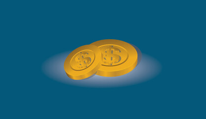 Dollar gold euro coins on yale background