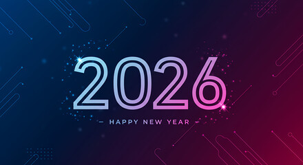 2026 Happy New Year Tech Background Design