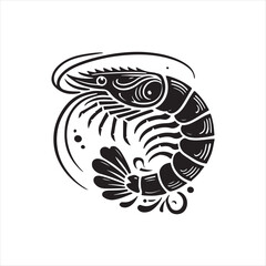 Black Color Shrimp silhouette design Vector Illustration, Solid White Background (9).eps