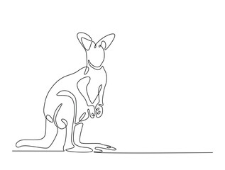 Continuous line art drawing of kangaroo- animal concept. Australian kangaroo in single line art drawing vector illustration. Editable stroke.
