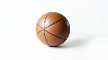 A close-up shot of a basketball on a white background showcasing its texture and design, perfect for sports-related themes and activities.
