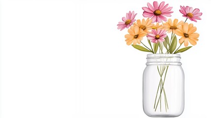 Watercolor Painting of Daisies in Mason Jar: A Serene Springtime Bouquet