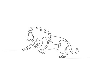 Continuous line art drawing of lion - animal concept. Lion King in single line art drawing vector illustration. Editable stroke.