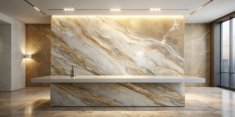 Modern Minimalist Interior Design Featuring a Sleek Countertop and Luxurious Marble Wall