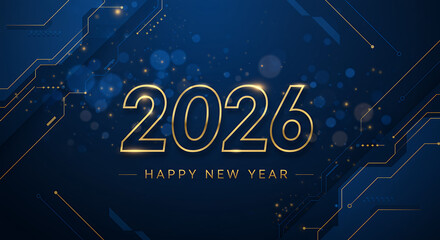 Happy New Year 2026: Futuristic Tech Design Background