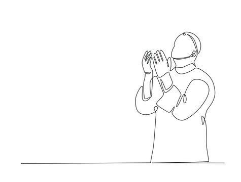 recommend clip art: Continuous line art drawing of person praying. Religious prayer in single line art drawing vector illustration. Editable stroke.
