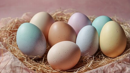 Easter egg and toy car on wooden background, happy easter day concept