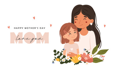 Mom and child portrait, Mother's day vector, mom love, mother day card