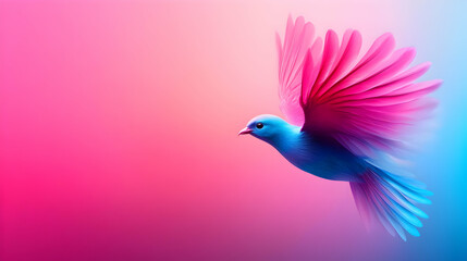 Naklejka premium A stunning bird in vibrant colors flying against a soft gradient background, symbolizing freedom and beauty.