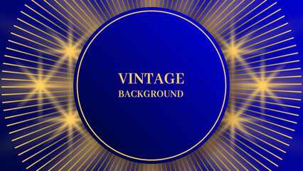 Blue gradient abstract background with gold lines and shadows. Modern geometric pattern. Shiny poster or web banner template. Blended lines and shining stars, glimpse of light