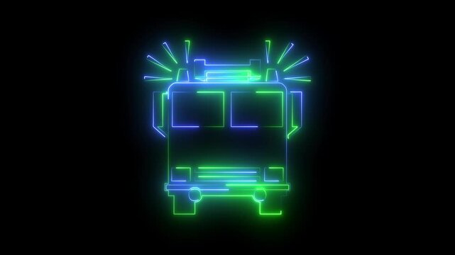 Neon Glowing Fire Engine Icon Electric Flame Cyan Fire Engine Glow Luminous Rescue Neon Fire Truck Animation