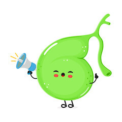 Gallbladder with loudspeaker character. Vector hand drawn cartoon kawaii character illustration icon. Isolated on white background. Gallbladder screams character concept
