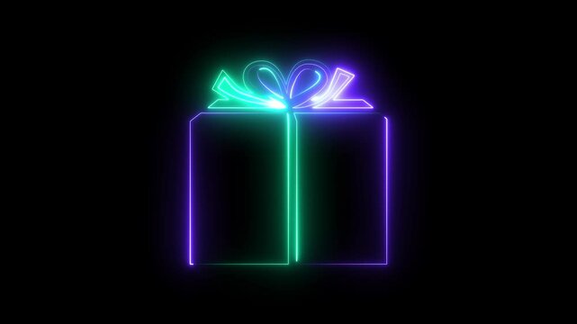 Neon Delight Gift Box Glow Animation Glowing Surprise Neon Gift Box Animation Bright pink and cyan color animation