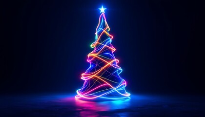 a stunning wavy neon christmas tree standing tall