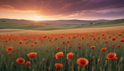 Fototapeta premium field of poppies in the morning
