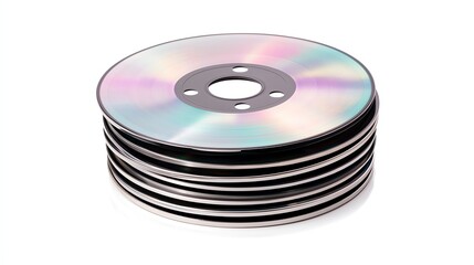 Fototapeta premium A stack of CDs displaying their reflective surfaces, showcasing the circular design and central hole