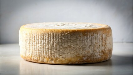 A wheel of artisan cheese with a textured rind, aged to perfection