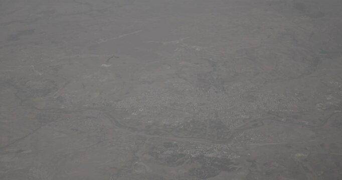 Flight above Aerial View Of Yap alt n Dam, Sarkisla town Cemel Baraji Cemel Dam. Sarkisla is a town in the Central Anatolian Sivas Province of Turkey. Video Taken From Plane Window. Travel And Tourism