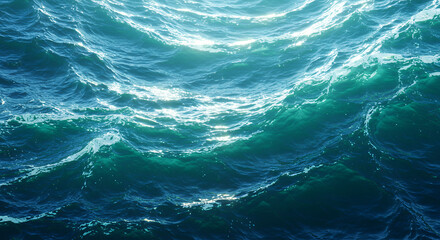 Stunning Aerial View of Ocean Waves, Deep Blue Water Texture