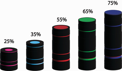 3d graph render of a set of types of drinks on withe background