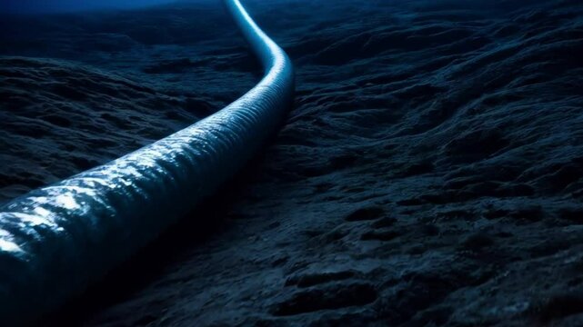 Undersea cable connecting continents. Concept of modern information transmission.