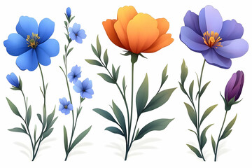 Fototapeta premium Vibrant Blue Orange Purple Flowers Illustration