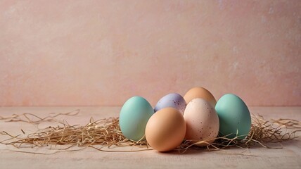 Easter egg and toy car on wooden background, happy easter day concept