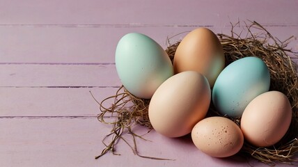 Easter egg and toy car on wooden background, happy easter day concept