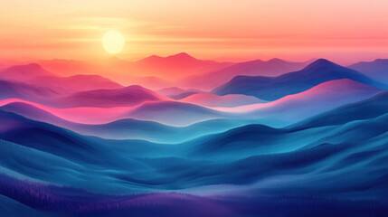 A vector wallpaper with smooth, layered hills in pastel gradients representing a serene landscape