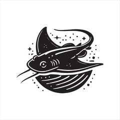Black Color Stingray silhouette design Vector Illustration, Solid White Background (5).eps