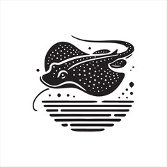 Black Color Stingray silhouette design Vector Illustration, Solid White Background (4).eps