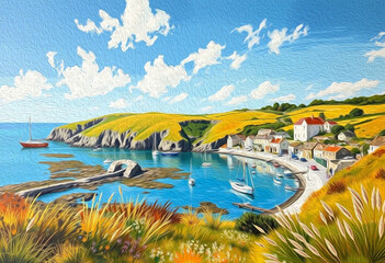 Obraz premium Landscape by the ocean. Oil paint. Pattern for printing on wall decorations