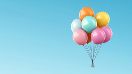 Pastel Balloons Floating: A cheerful bunch of pastel-colored balloons floats against a clear blue sky, symbolizing joy, celebration, and lightheartedness.  