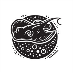 Black Color Stingray silhouette design Vector Illustration, Solid White Background (13).eps