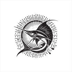 Black Color Swordfish silhouette design Vector Illustration, Solid White Background (3).eps