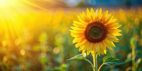 Obraz premium Golden Sunflower Basking in the Warm Glow of Sunset's Rays, a Symbol of Summer's Radiant Beauty