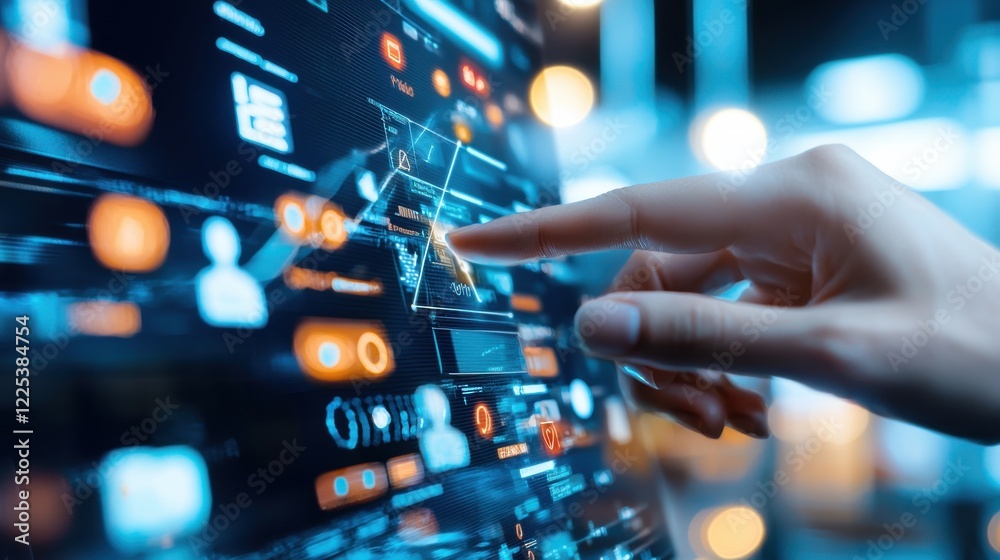 Poster dynamic digital interface with futuristic data analysis and intelligent connections
